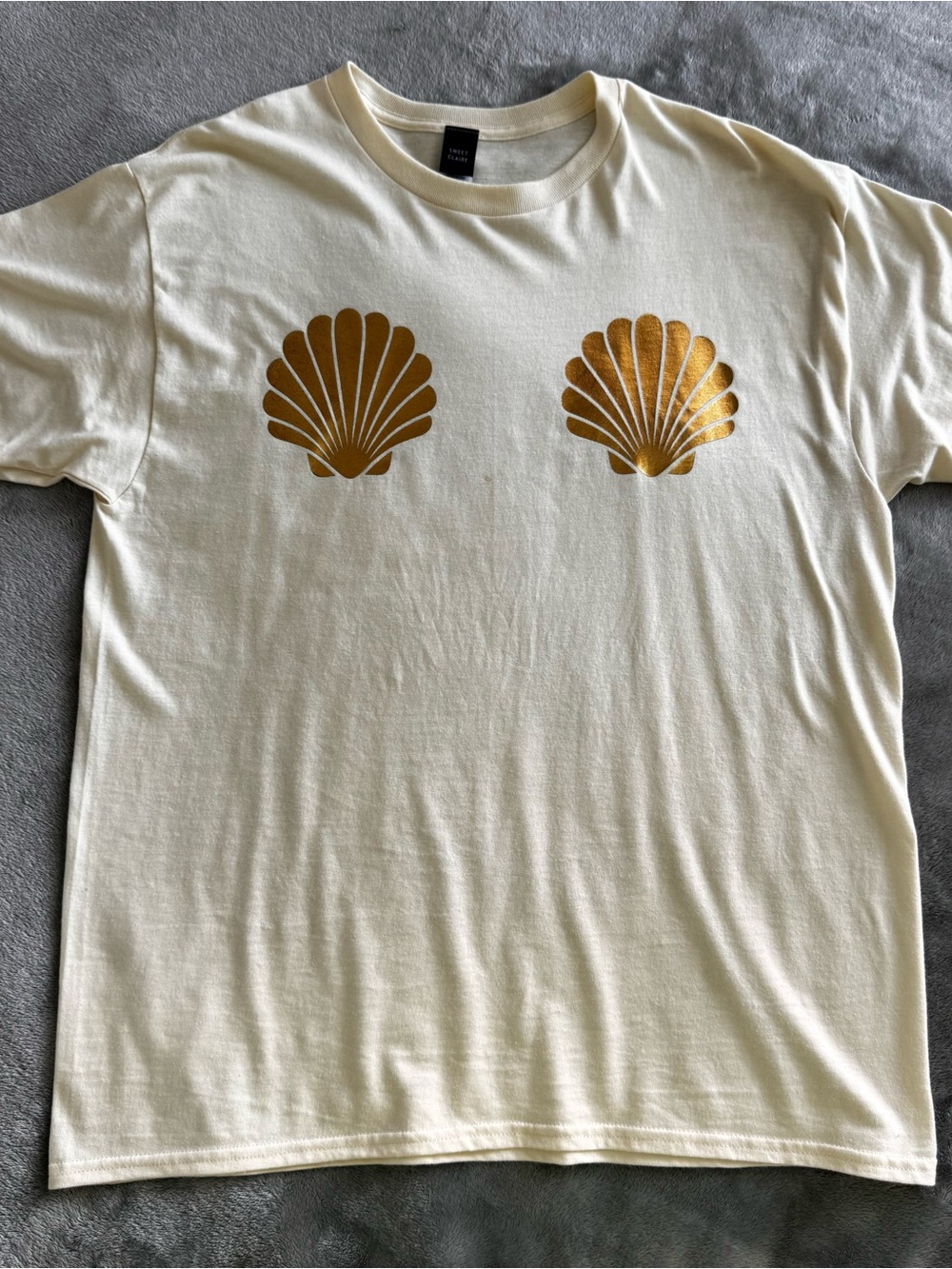 Pastel Yellow Graphic Tee with Gold Shells